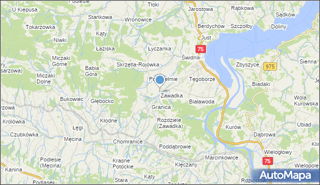 mapa Zawadka, Zawadka gmina Łososina Dolna na mapie Targeo